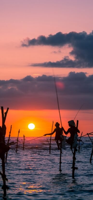 Traditional stilt fisherman in Sri Lanka